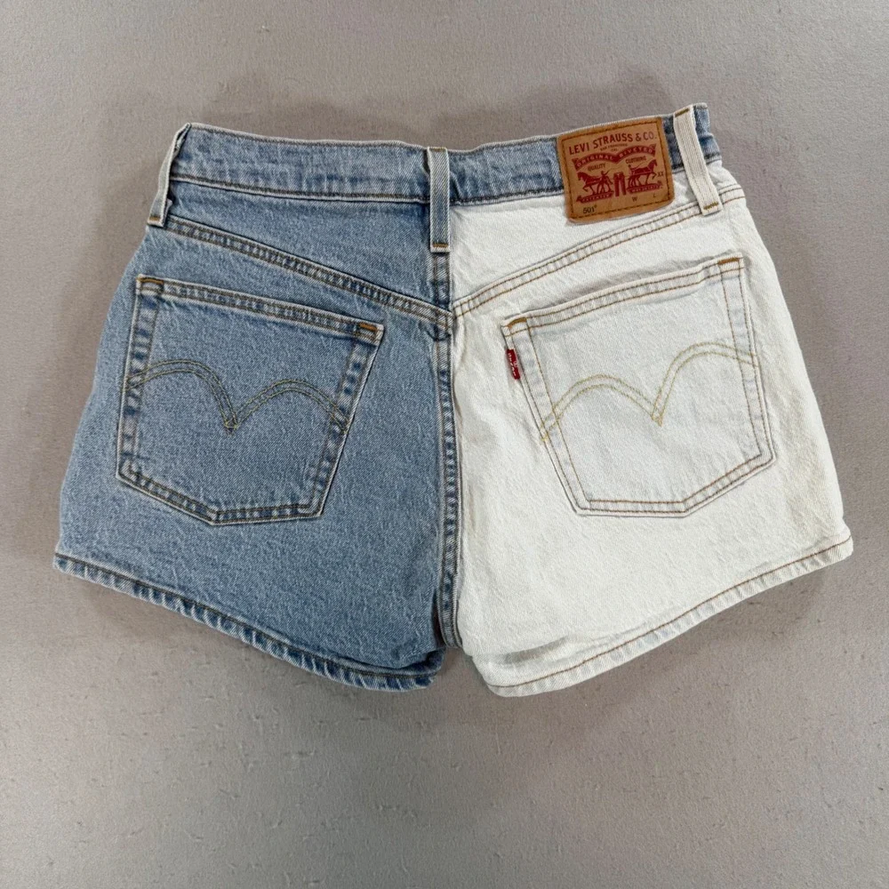 Levi's 501 Two-Tone Denim Shorts Women's 27 Blue White Button Fly